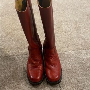 Frye Red Leather Tall Heeled Boots